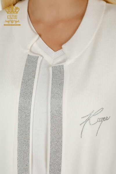 All'ingrosso Gilet corto da donna - Pietra ricamata - Ecru - 30411 | KAZEE - 3