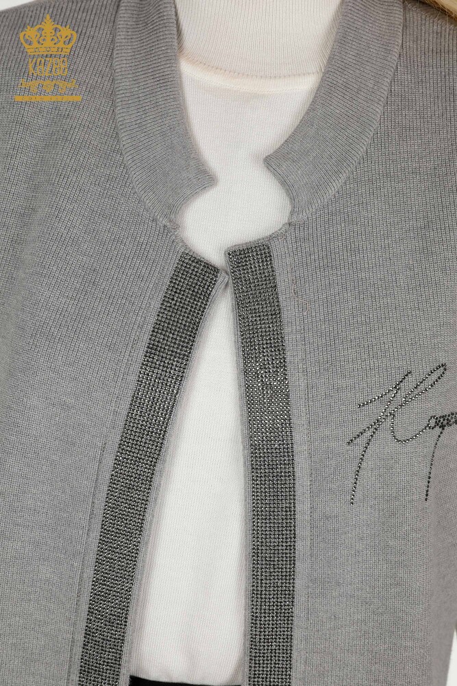 All'ingrosso Gilet corto da donna - Pietra ricamato - Grigio - 30409 | KAZEE - 2