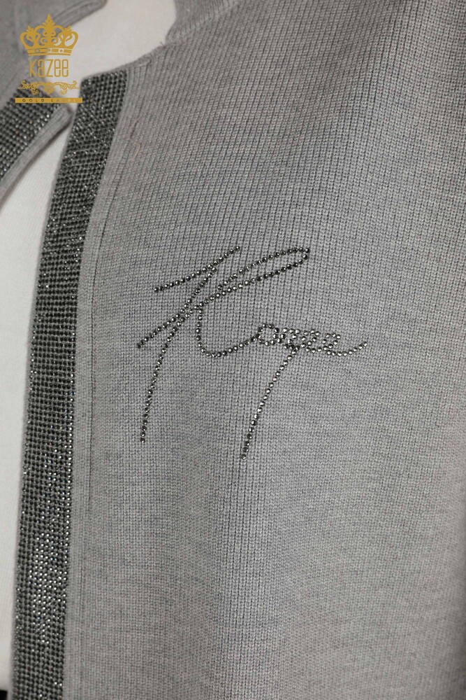 All'ingrosso Gilet corto da donna - Pietra ricamato - Grigio - 30409 | KAZEE - 3