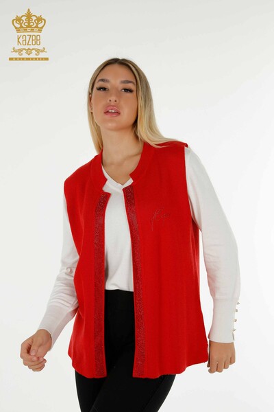 All'ingrosso Gilet corto da donna - Pietra ricamato - Rosso - 30411 | KAZEE - Kazee
