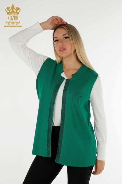 All'ingrosso Gilet corto da donna - Pietra ricamato - Verde - 30411 | KAZEE - Kazee
