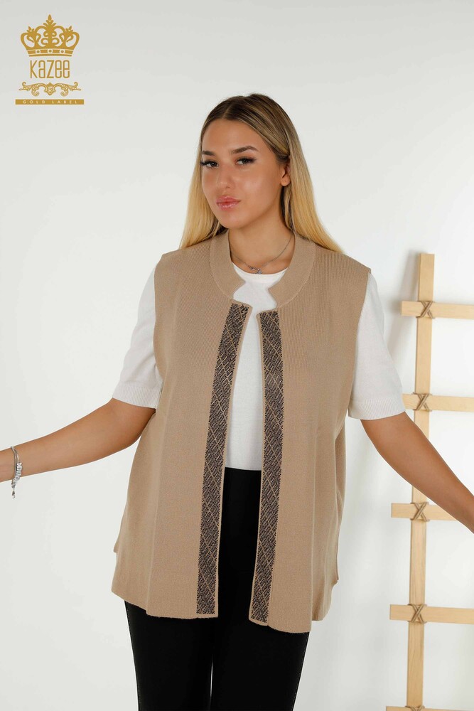 All'ingrosso Gilet da donna - Cristallo Pietra Ricamato - Beige - 30609 | KAZEE - 1
