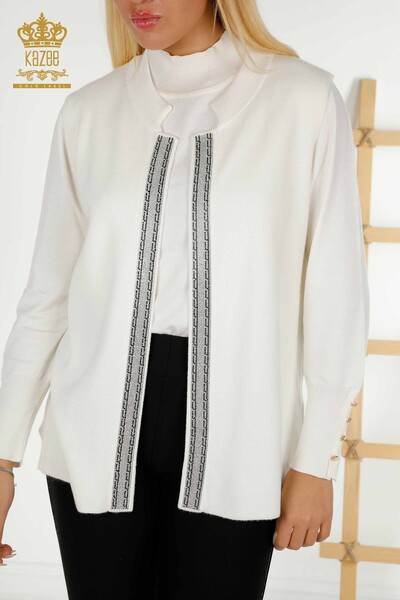 All'ingrosso Gilet da donna - Cristallo Pietra Ricamato - Ecru - 30606 | KAZEE - 2