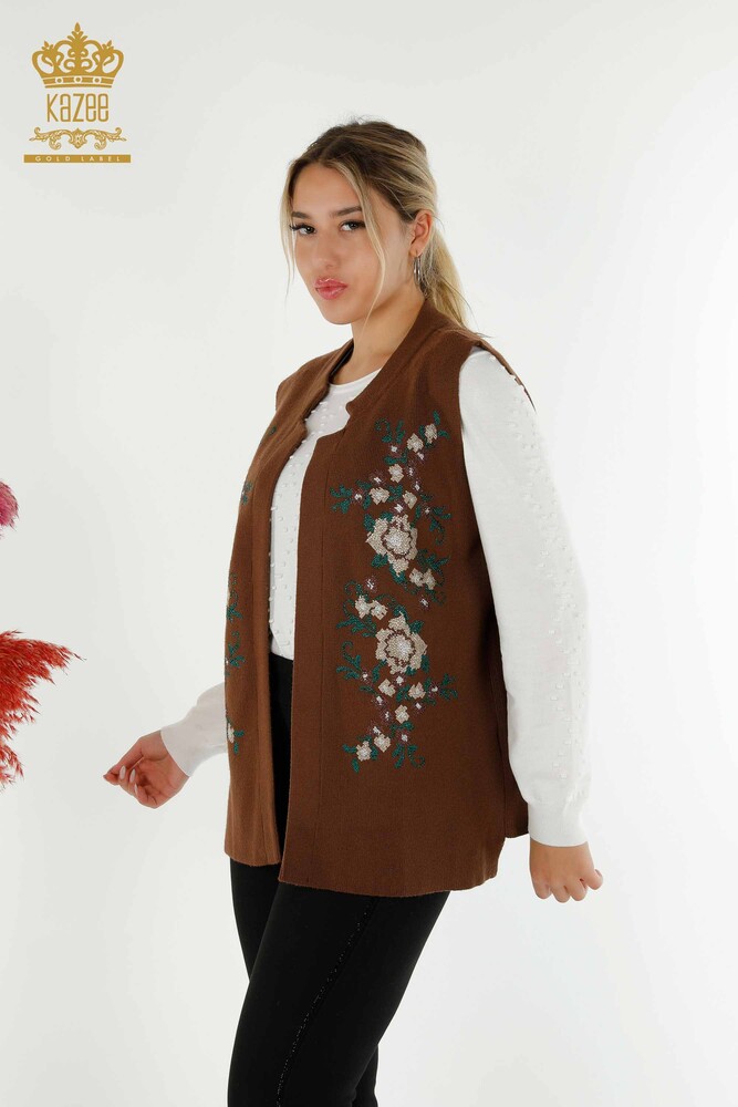 All'ingrosso Gilet da donna - Floreale ricamato - Marrone - 30644 | KAZEE - 1