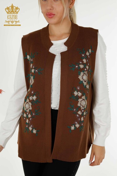 All'ingrosso Gilet da donna - Floreale ricamato - Marrone - 30644 | KAZEE - Kazee (1)