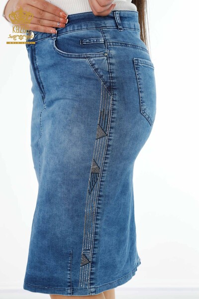 All'ingrosso Gonna di jeans da donna - Lati Motivo righe - Pietra ricamata - 4184 | KAZEE - Thumbnail