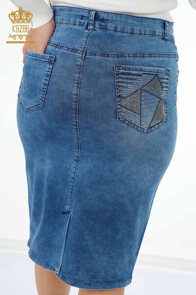 All'ingrosso Gonna di jeans da donna - Lati Motivo righe - Pietra ricamata - 4184 | KAZEE - 9