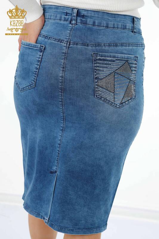 All'ingrosso Gonna di jeans da donna - Lati Motivo righe - Pietra ricamata - 4184 | KAZEE