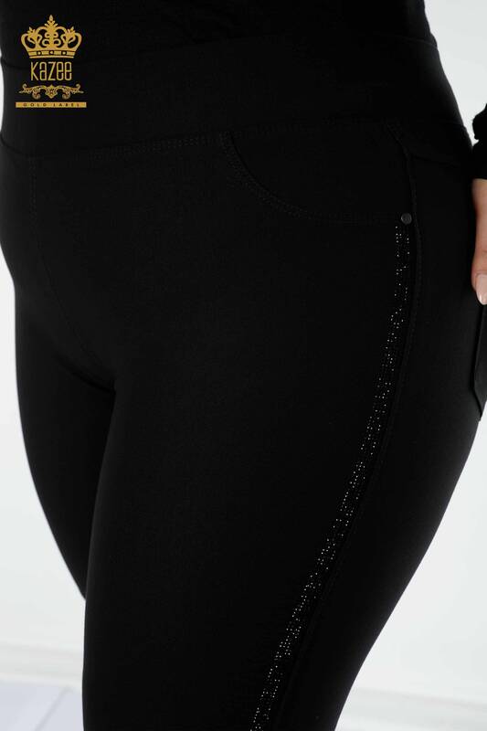 All'ingrosso Pantaloni leggings da donna - Strisce Pietra ricamata - Nero - 3558 | KAZEE