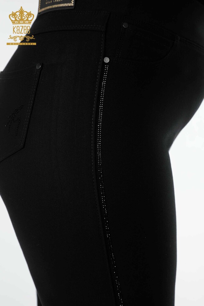 All'ingrosso Pantaloni leggings da donna - Strisce Pietra ricamata - Nero - 3597 | KAZEE - 7