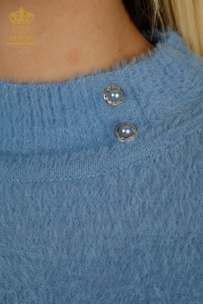 All'ingrosso Maglione di maglieria da donna - Angora - Bottoni dettagliati - Blu - 30667 | KAZEE - Thumbnail