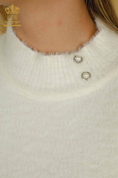 All'ingrosso Maglione di maglieria da donna - Angora - Bottoni dettagliati - Ecru - 30667 | KAZEE - Thumbnail