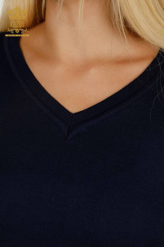 All'ingrosso Maglione di maglieria da donna - Bottoni dettagliati - Blu navy - 30139 | KAZEE