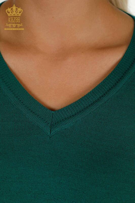 All'ingrosso Maglione di maglieria da donna - Bottoni dettagliati - Verde scuro - 30139 | KAZEE
