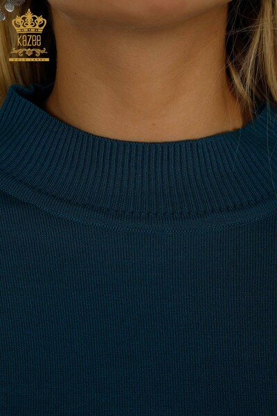 All'ingrosso Maglione di maglieria da donna - Colletto rialzato - Basic - Petrolio - 30613 | KAZEE - Thumbnail