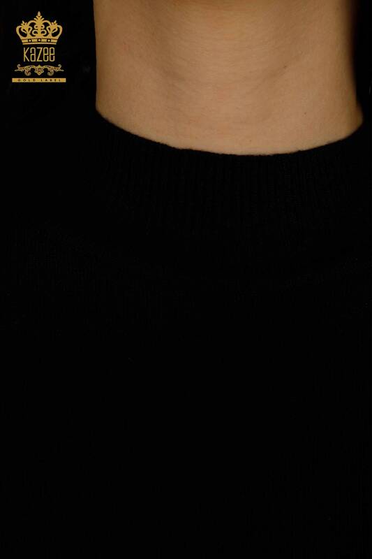 All'ingrosso Maglione di maglieria da donna - Colletto Rialzato - Basic - Nero - 30613 | KAZEE