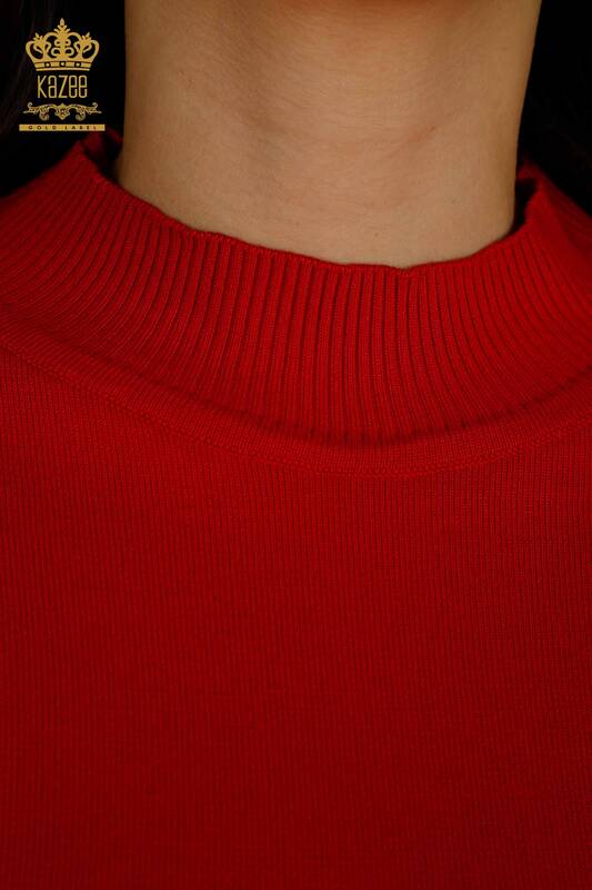 All'ingrosso Maglione di maglieria da donna - Colletto rialzato - Basic - rosso - 30613 | KAZEE