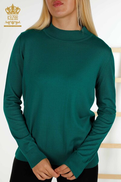 Maglieria da donna all'ingrosso maglione collo alto basic verde - 16663 | KAZEE - Thumbnail