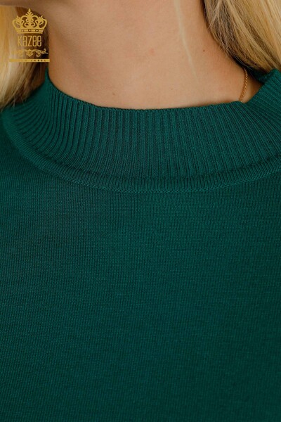 Maglieria da donna all'ingrosso maglione collo alto basic verde - 16663 | KAZEE - Thumbnail