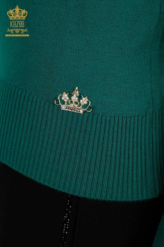 Maglieria da donna all'ingrosso maglione collo alto basic verde - 16663 | KAZEE