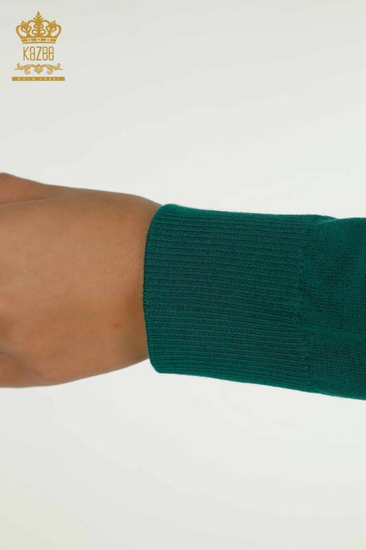 All'ingrosso Maglione di maglieria da donna - Colletto rialzato - Basic - verde - 30613 | KAZEE