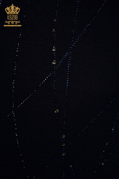 All'ingrosso Maglione di maglieria da donna - Colletto rialzato - Blu navy - 30454 | KAZEE - Thumbnail