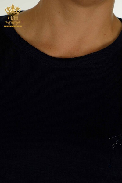 All'ingrosso Maglione di maglieria da donna - Maniche dettagliate - Blu navy - 30153 | KAZEE - Thumbnail