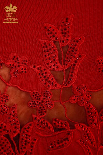 All'ingrosso Maglieria da donna maglione - Manica rosa dettagliata - rosso - 15374 | KAZEE - Thumbnail