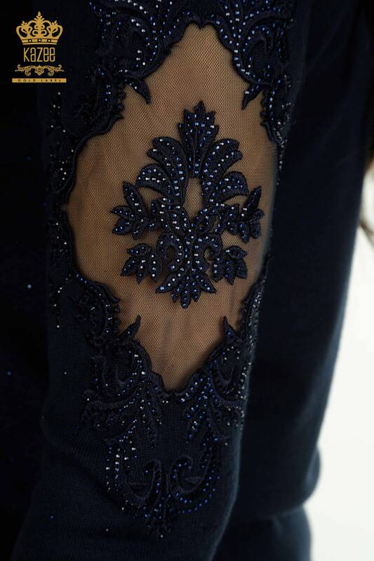 All'ingrosso Maglione di maglieria da donna - ricamato - blu navy - 30892 | KAZEE