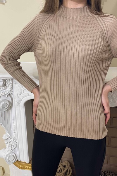 Maglieria da donna all'ingrosso maglione a righe collo alto basic - 16204 | KAZEE - Thumbnail