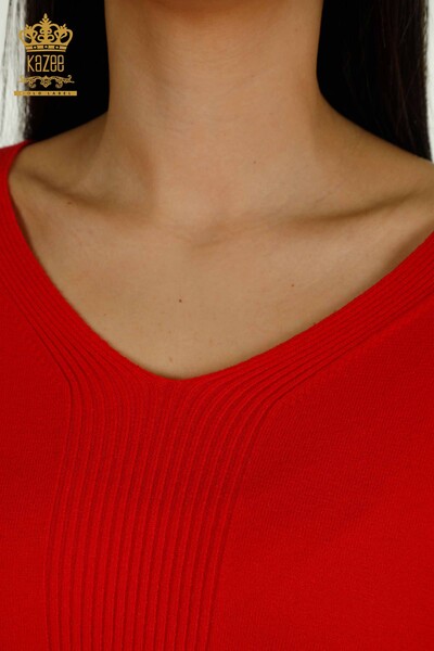 All'ingrosso Maglione di maglieria da donna - Spacco Dettaglio - Rosso - 30193 | KAZEE - Thumbnail