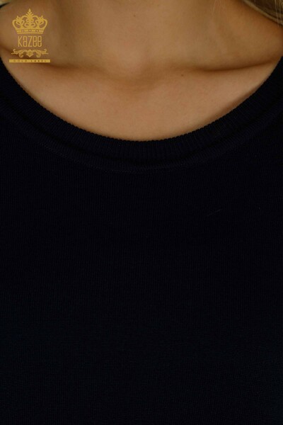 All'ingrosso Maglione di maglieria da donna - Tasche dettagliate - Blu navy - 30591 | KAZEE - Thumbnail