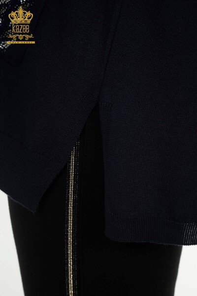 All'ingrosso Maglione di maglieria da donna - Tasche dettagliate - Blu navy - 30591 | KAZEE - Thumbnail