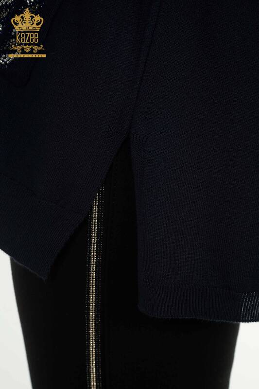 All'ingrosso Maglione di maglieria da donna - Tasche dettagliate - Blu navy - 30591 | KAZEE