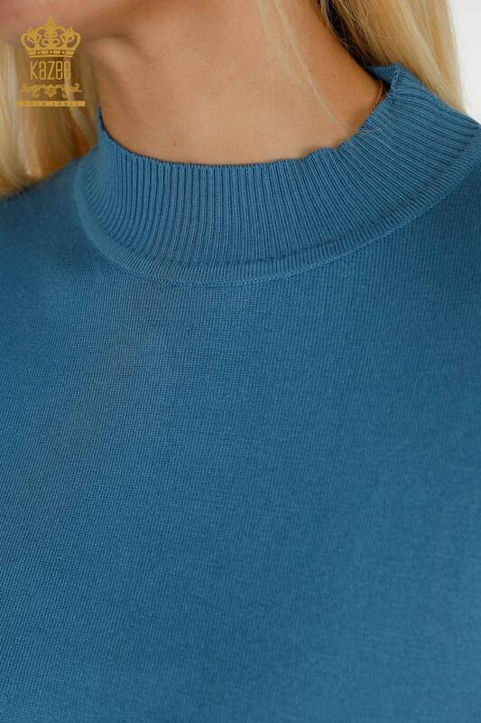 Maglieria da donna all'ingrosso maglione collo alto basic indaco - 16663 | KAZEE