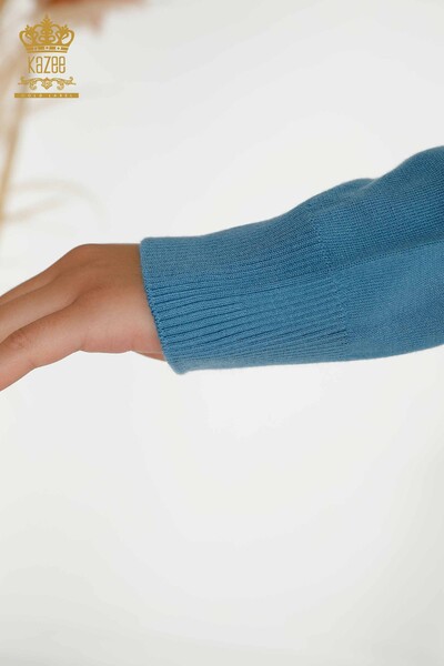 Maglieria da donna all'ingrosso maglione collo alto basic indaco - 16663 | KAZEE - Thumbnail