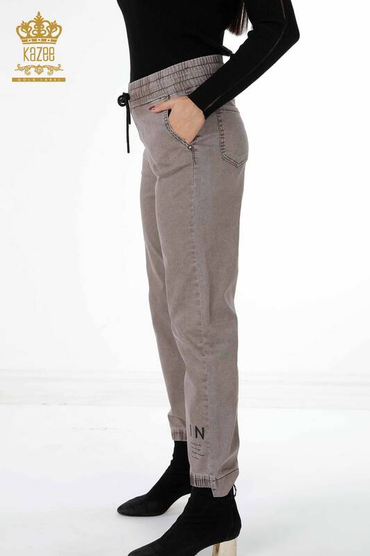 All'ingrosso Pantaloni da donna - Dettaglio testo - Vita elastica - Corda legata - 3499 | KAZEE