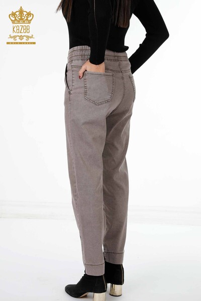All'ingrosso Pantaloni da donna - Dettaglio testo - Vita elastica - Corda legata - 3499 | KAZEE - Thumbnail
