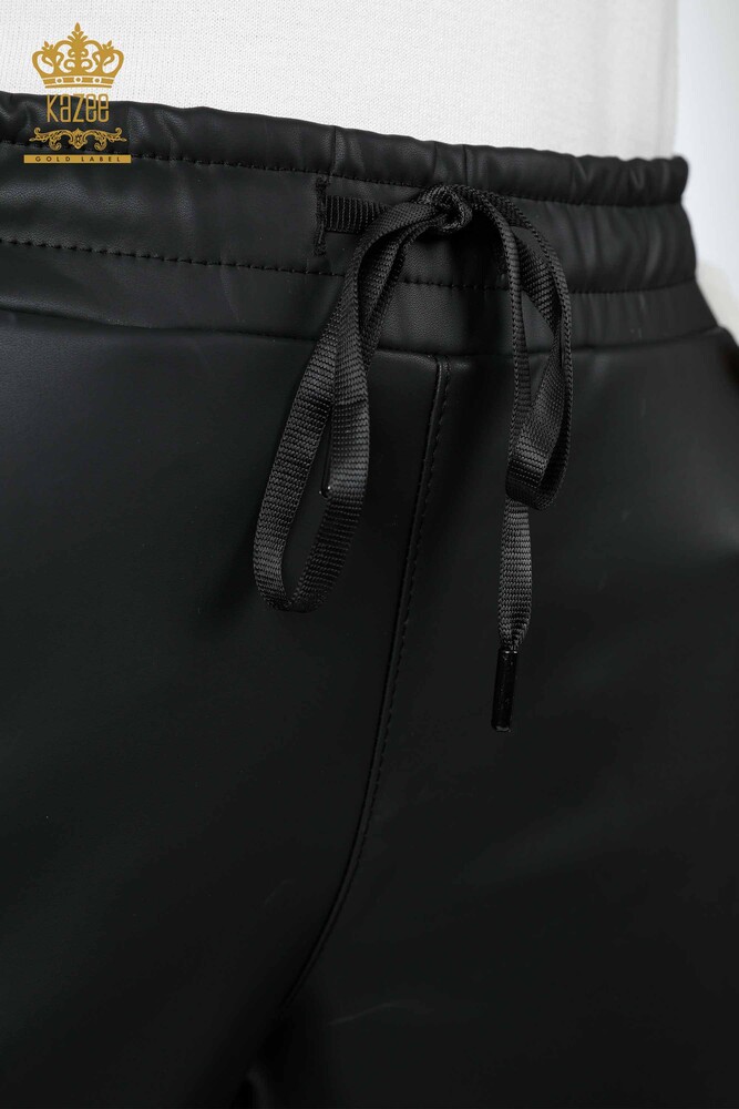 All'ingrosso Pantaloni in pelle da donna - Strisce - Cristalli Pietra Ricamati - Cordoncini - 3645 | KAZEE - 4