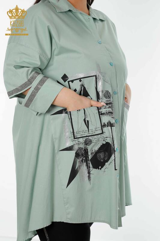 All'ingrosso Camicia da donna Tasca dettagliata Azzurro - 17199 | KAZEE