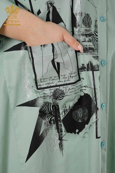 All'ingrosso Camicia da donna Tasca dettagliata Azzurro - 17199 | KAZEE - Thumbnail