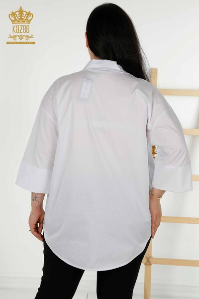 All'ingrosso Camicia da donna - Tasca Pietra ricamata - Ecru - 20346 | KAZEE - Thumbnail