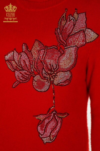 All'ingrosso Tunica da donna - Angora - Fiore ricamato in pietra - Rosso - 18887 | KAZEE - Thumbnail