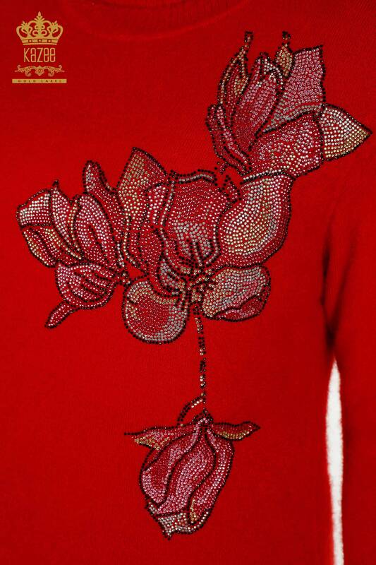 All'ingrosso Tunica da donna - Angora - Fiore ricamato in pietra - Rosso - 18887 | KAZEE