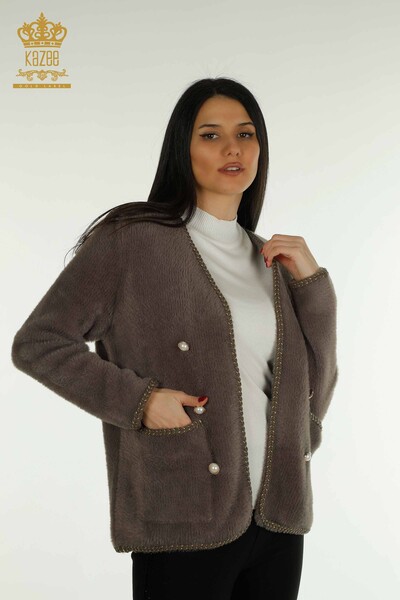 All'ingrosso Cardigan in Angora da donna - Tasche dettagliate - Cachi - 30799 | KAZEE - KAZEE