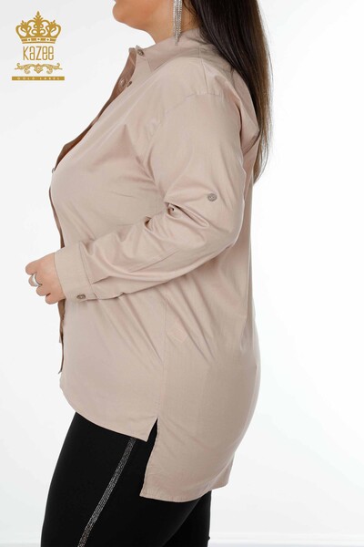 All'ingrosso Camicia da donna Tasca dettagliata Beige - 20135 | KAZEE - Thumbnail