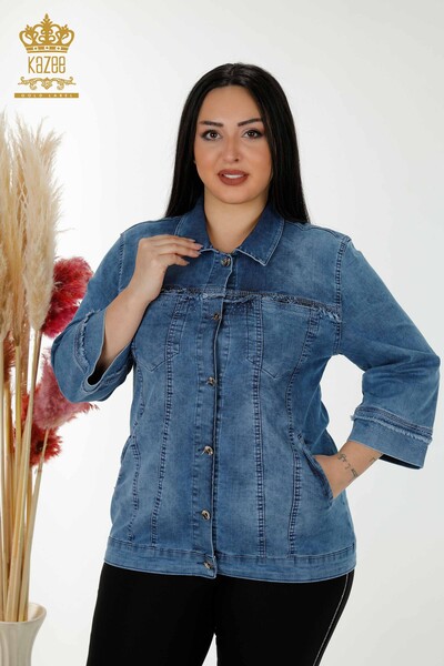 All'ingrosso Giacca di jeans da donna - Cristallo Pietra ricamata - Blu - 20373 | KAZEE - Thumbnail