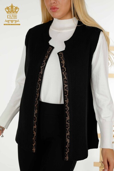 All'ingrosso Donne Gilet corto - Modello leopardato - Nero - 30311 | KAZEE - 2