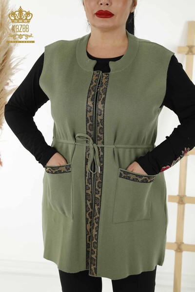 Ingrosso Gilet da donna - Leopardo Pietra ricamata - Cachi - 30261 | KAZEE - 2