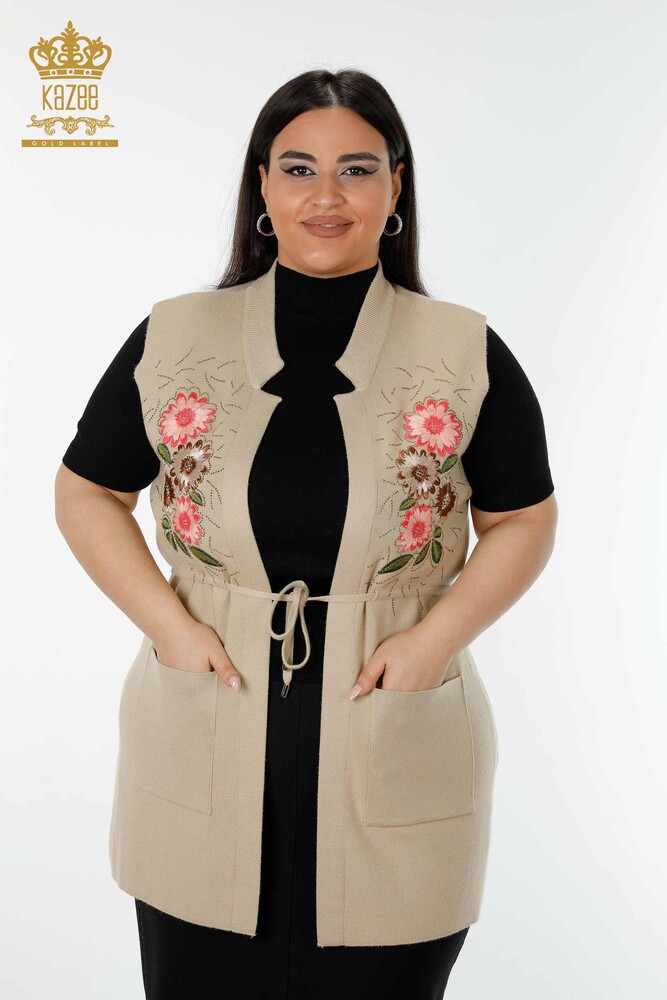 Ingrosso Gilet da donna - Motivo floreale - Beige - 16804 | KAZEE - 1